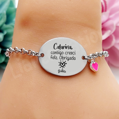 Pulseira em corrente "Contigo cresci feliz!"