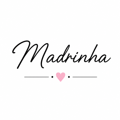 Texto Madrinha em letra cursiva preta com coração rosa no centro em fundo branco