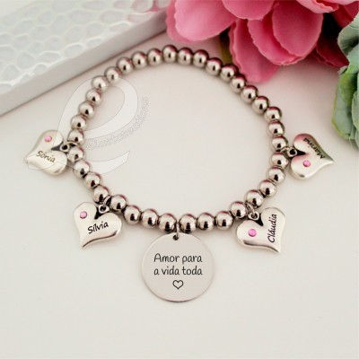 Pulseira elástica em aço "Amor para a vida toda"