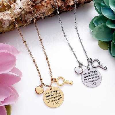 Fio corrente " Uma amiga como tu é coisa para se guardar a 7 chaves🗝️ no ❤️"