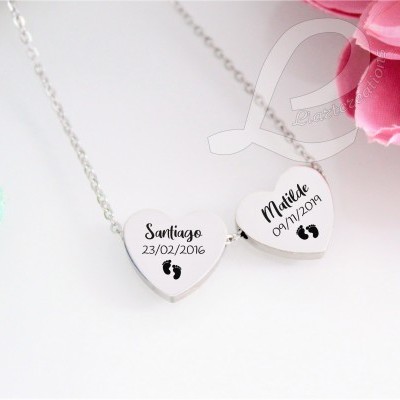 Colar em corrente c/ coração personalizado c/ nome + data
