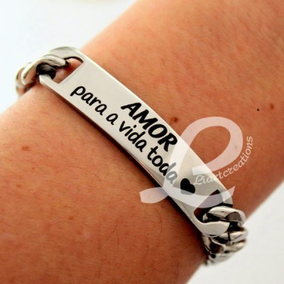 Pulseira Corrente em Aço "Amor para a vida toda"