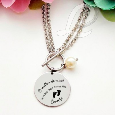 Colar em corrente dupla c/ gravação de dados de nascimento