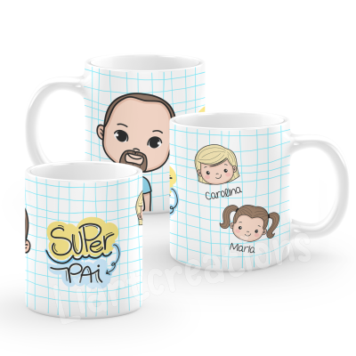 Caneca "Super Pai" c/ bonecos personalizados