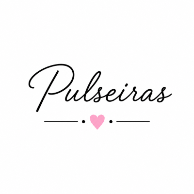 Texto Pulseiras em caligrafia preta com coração rosa em fundo branco