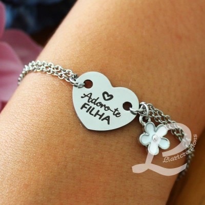 Pulseira em corrente c/ Coração "Adoro-te Filha"
