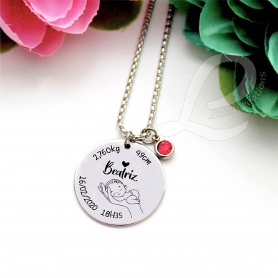 Colar em corrente c/ gravação de dados de nascimento