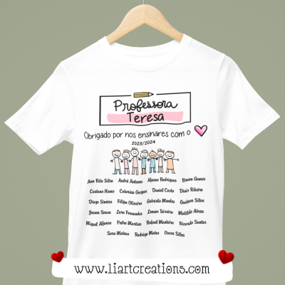 T-shirt  "Professora, obrigado por nos ajudares a crescer"