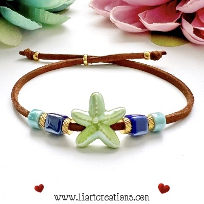 Pulseira em camurça com estrela do mar