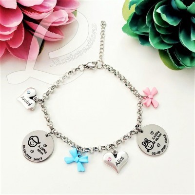 Pulseira em corrente c/ gravação de dados de nascimento