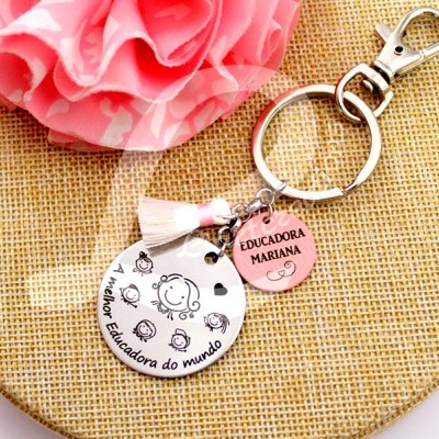 Porta-Chaves em Aço Inoxidável "A melhor Educadora do mundo"