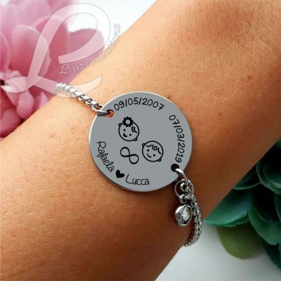 Pulseira Personalizada Nomes + Datas de Nascimento