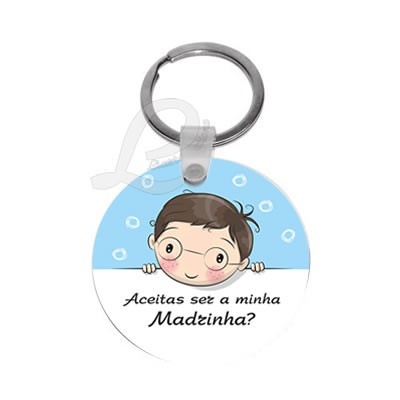 Porta-Chaves Redondo com Impressão Menino + Aceitas ser a minha Madrinha?