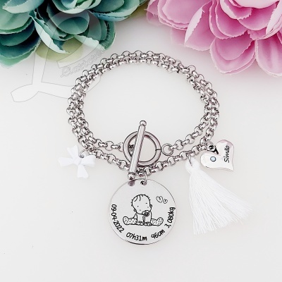 Pulseira 2 voltas em corrente personalizada com dados de nascimento