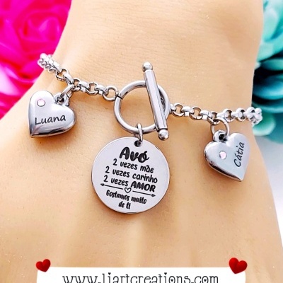 Pulseira em corrente "Avó, 2x Mãe, 2x carinho, 2x AMOR"