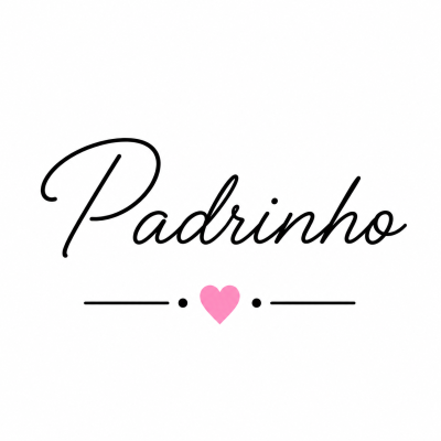 Texto Padrinho em preto com coração rosa em fundo branco