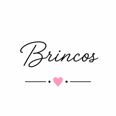 Texto Brincos em fonte cursiva com um coração rosa abaixo e traços horizontais pretos