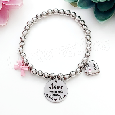 Pulseira Elástica em Aço "Amor para a vida inteira"