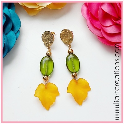 Brincos Coleção Folhas - Verde e Amarelo Mostarda