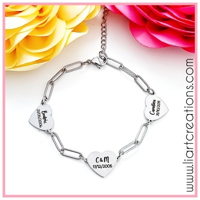 Pulseira Corações "Nome + Data"