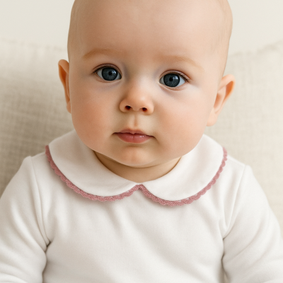 Body de bebé branco com gola bordada rosa