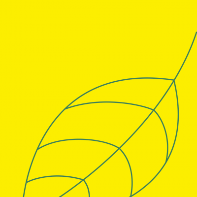 Ilustração de folha azul sobre fundo amarelo