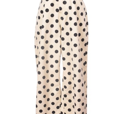 Saia midi creme com bolinhas pretas