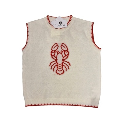 camisola de malha sem mangas branca com padrão vermelho de lagosta