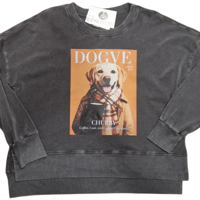 Sweatshirt preta com estampa de cão e texto DOGVE