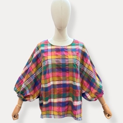 Blusa feminina xadrez colorida manga 3/4 larga