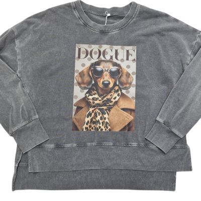 Sweatshirt cinzenta com estampa de cão com óculos e lenço animal print