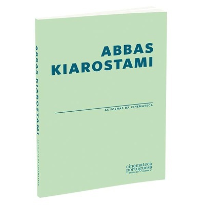 Livro verde claro com texto azul ABBAS KIAROSTAMI e cinemateca portuguesa