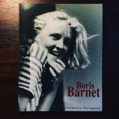 Capa de livro com fotografia a preto e branco de mulher e texto Boris Barnet Cinemateca Portuguesa