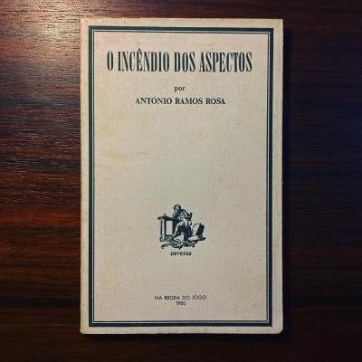 Capa de livro branco com texto e ilustração simples em verde, sobre mesa de madeira escura.