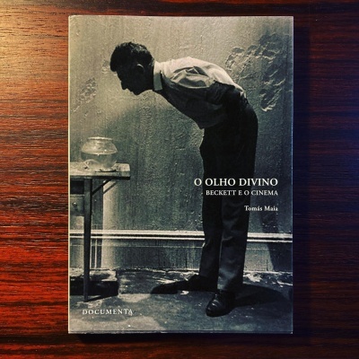 Livro com capa cinza preta mostrando homem curvado olhando para aquário sobre mesa