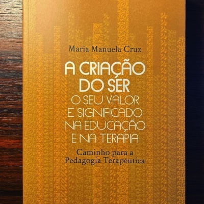 Capa de livro laranja com texto em branco e castanho
