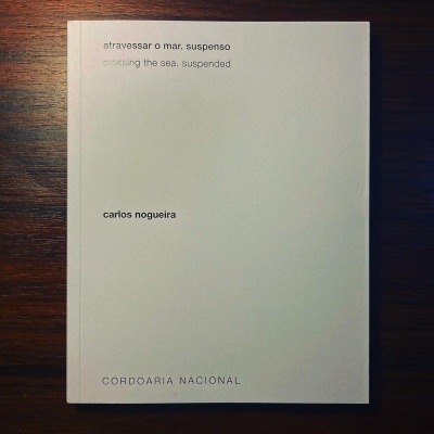 Livro branco com texto preto e madeira ao fundo