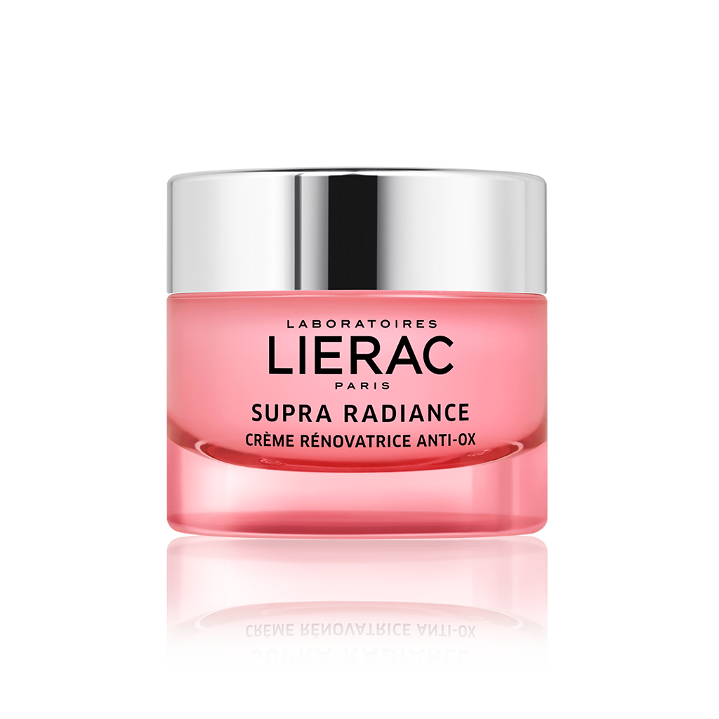 LIERAC SUPRA RADIANCE Creme Renovador Anti-ox 50ml Frasco rosa translúcido com tampa prateada do creme Lierac Supra Radiance