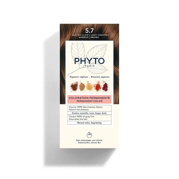 PHYTO Coloração Permanente 5.7 Castanho Claro Marron Caixa de coloração permanente PHYTÔ Paris cor 5.7 Castanho Claro