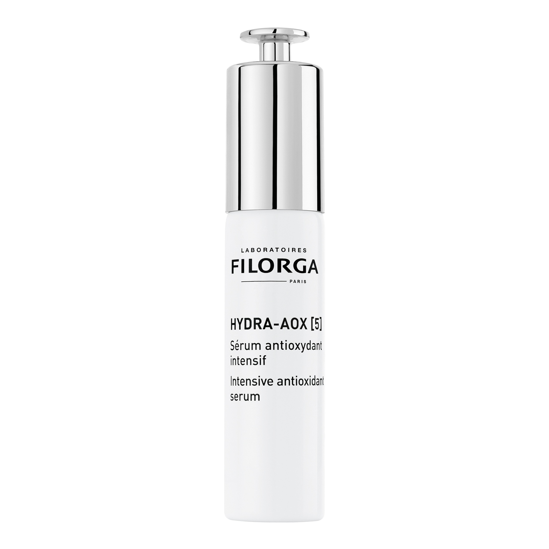 FILORGA Hydra-AOX 5 Sérum Antioxidante Intensivo 30ml Frasco branco de sérum antioxidante intensivo FILORGA com tampa prateada