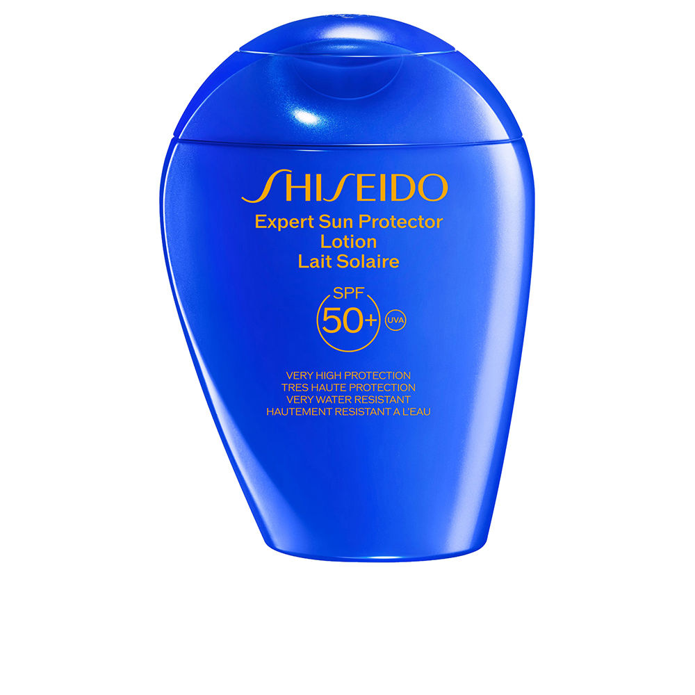 SHISEIDO EXPERT SUN Protector Loção Solar Rosto e Corpo SPF50 150ml Frasco azul de protetor solar SHISEIDO SPF 50+