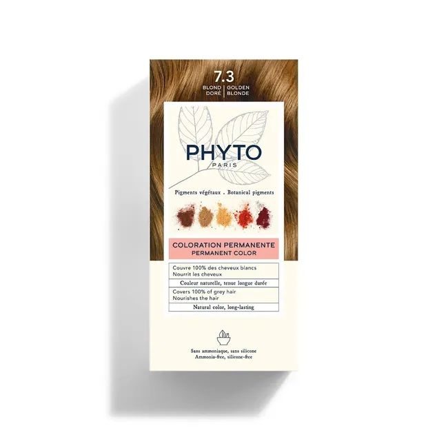PHYTO Coloração Permanente 7.3 Louro Dourado Caixa de coloração permanente para cabelo PHYTO Paris tom 7.3 loiro dourado