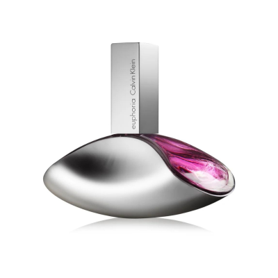 Frasco de perfume prateado e rosa Euphoria Calvin Klein