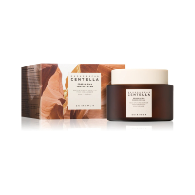 Creme facial SKIN1004 Centella com frasco castanho e caixa decorada em tons castanhos