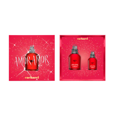 Conjunto de perfumes Amor Amor da cacharel em caixa vermelha com estrelas prateadas
