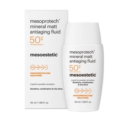 Frasco e embalagem de fluido anti-idade mesoprotech mineral matt FPS 50+