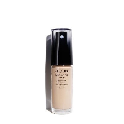 frasco de base líquida Synchro Skin Glow Shiseido com tampa preta