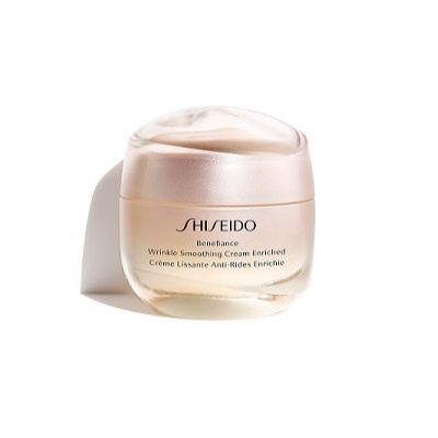 Frasco de creme anti-rugas Shiseido Benefiance com tampa rosa e texto preto