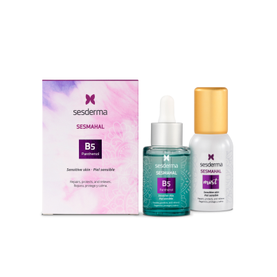 Produtos Sesderma Sesmahal B5 Panthenol em frascos com embalagem rosa e lilás