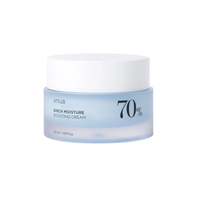 Creme hidratante Anua Birch Moisture Boosting Cream em frasco azul e tampa branca